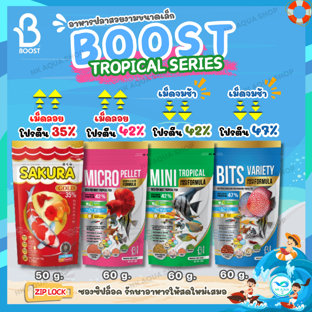Zip Lock📌EXP 2027❗ อาหารปลาเล็กเกรดพรีเมี่ยม Boost มี 4 สูตร เม็ดลอย/เม็ดจมช้า