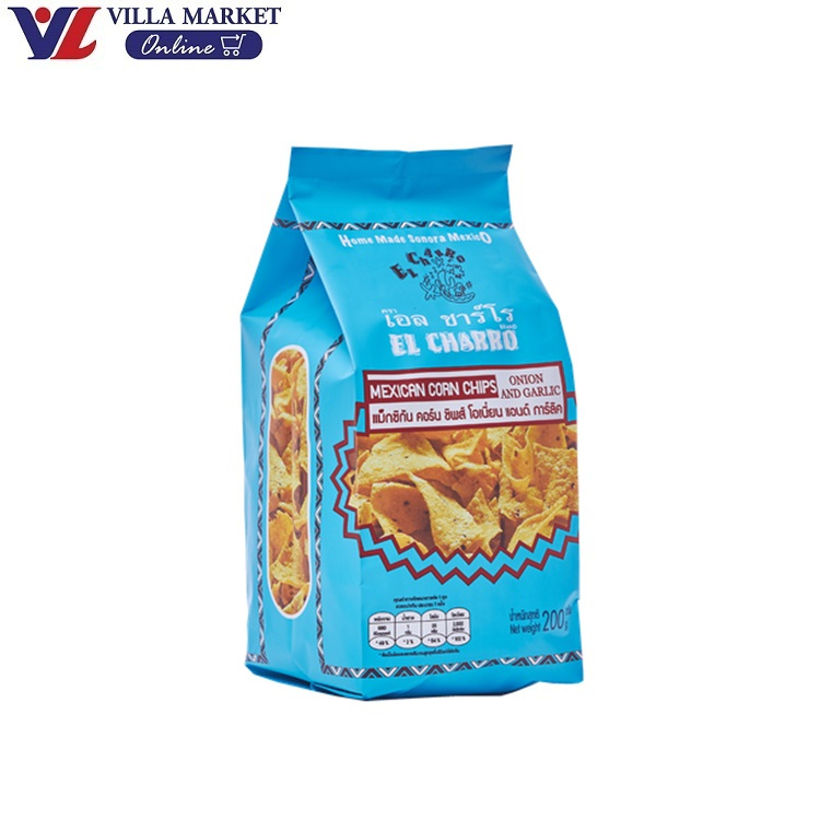 เอล ชาร์โร เม็กซิกัน คอร์น ชิพส์ รสหัวหอมและกระเทียม 200กรัม El Charro Mexican Corn Chips Onion & Ga