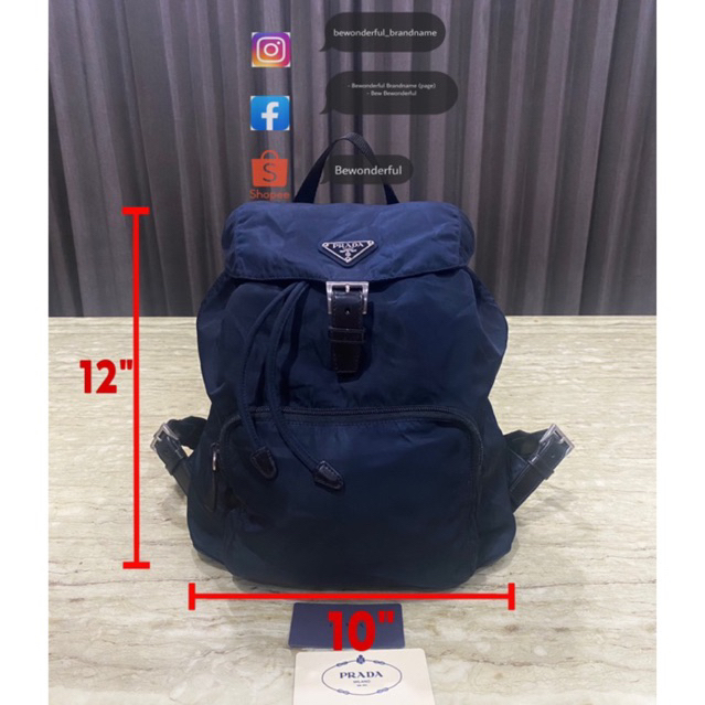 PRADA blue nylon Vela Backpack ของแท้ มือสอง กระเป๋าแบรนด์เนม เป้