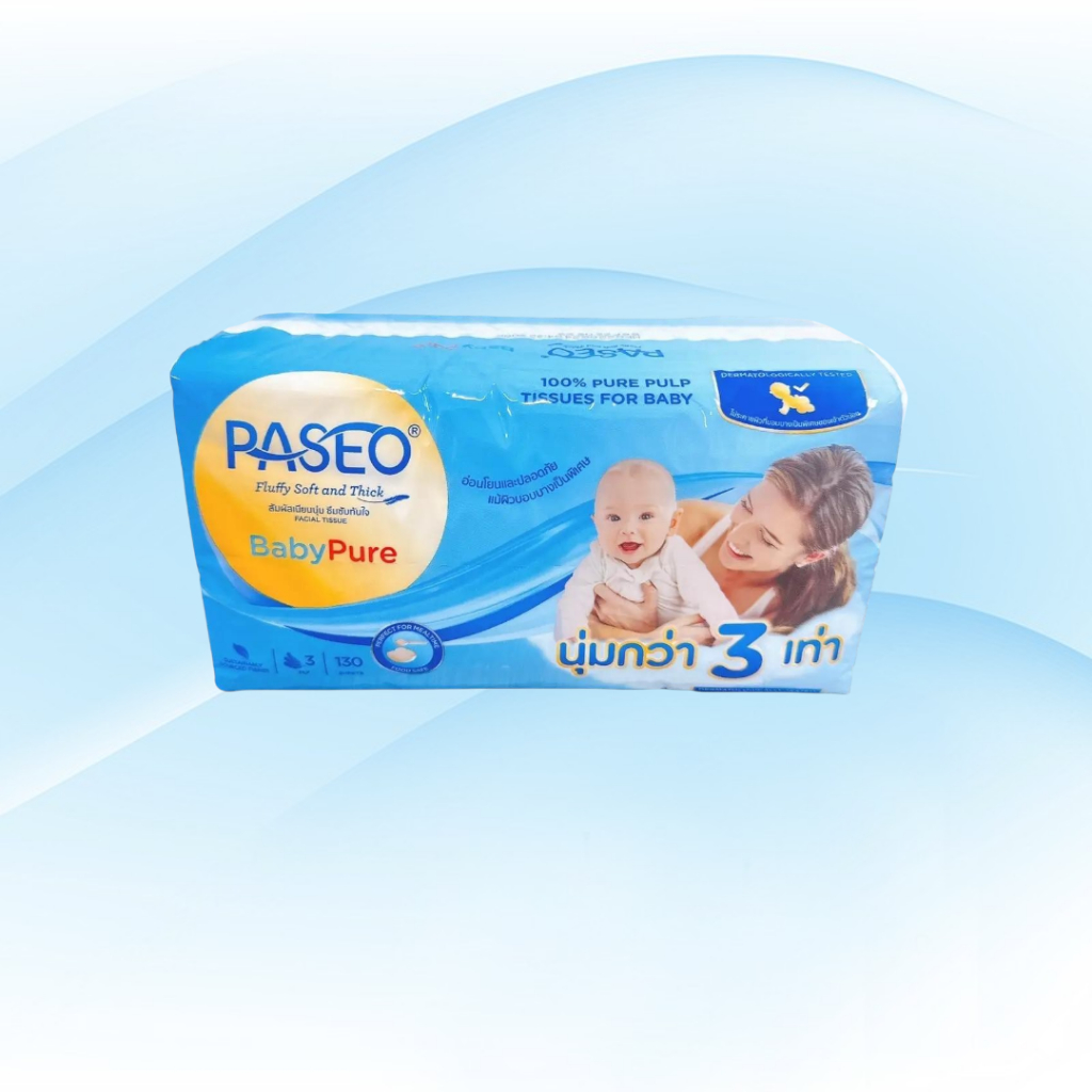 [เซท 2 แพค] Paseo Baby กระดาษทิชชู่เช็ดหน้า พาซิโอ เบบี้ ห่อ130แผ่น หนา3ชั้น แพค4ห่อ เพื่อผิวหน้า - 5
