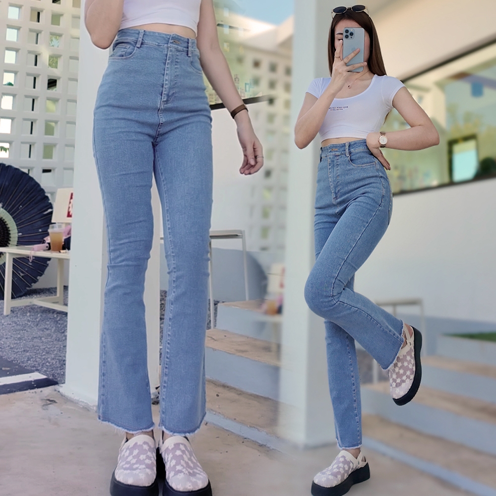 กางเกงยีนส์ขายาว ทรงขาม้า ใส่แมชสไตล์ y2k น่ารักเซ็กซี่สไตล์เกาหลี เทรนกางเกงกำลังมาในเกาหลี พร้อมส่งในไทย