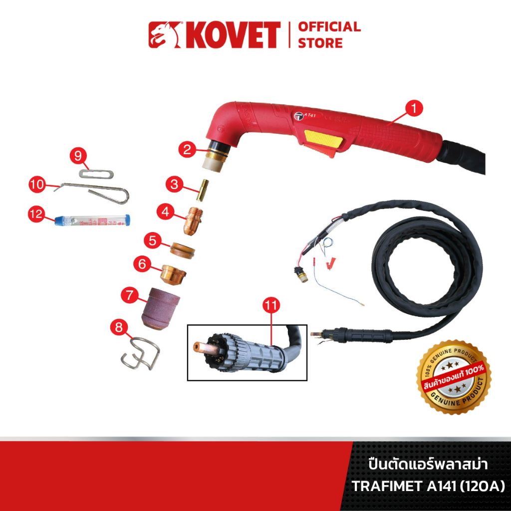KOVET อะไหล่ปืนตัดแอร์พลาสม่า TRAFIMET A141 (120A) AIR PLASMA CUTTING TORCH