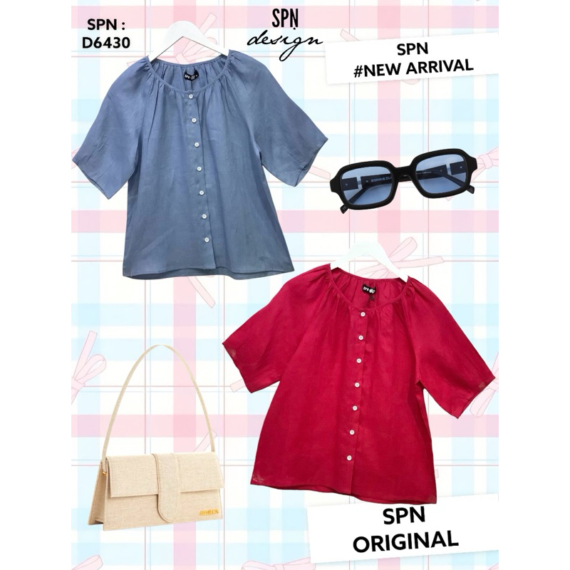 SPN D6430 เสื้อผ้าลินินคอกลม กระดุมหน้า ความยาว 23”