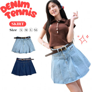 JARINYA (S-XL) กระโปรงยีนส์จีบรอบ+เข็มขัดปัก Jarinya (K93)