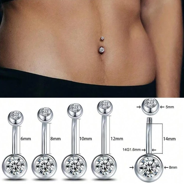 จิวสะดือ Stainless Steel Electroplatingdouble-Headed Zircon Belly Button Nail Piercing Jewelry