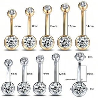 จิวสะดือ Stainless Steel Electroplatingdouble-Headed Zircon Belly Button Nail Piercing Jewelry