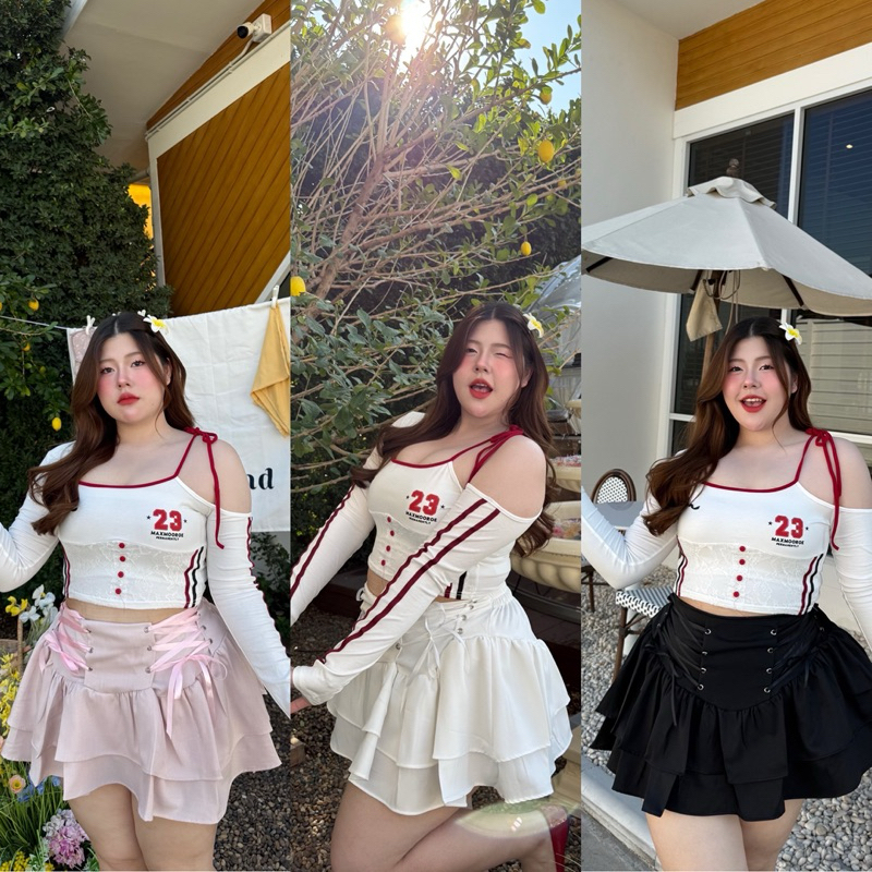 ✅เข้าเพิ่ม พร้อมส่งค่ะ/LD/ กระโปรงสาวอวบ ชั้นๆ ทรงคอร์เซ็ต ตอกตาไก่เอวสานริบบิ้น #เสื้อผ้าไซส์ใหญ่ สาว อ้วน พลัสไซส์