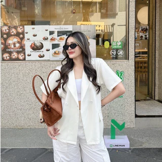 Blazer top เสื้อเบลเซอร์แขนสั้น (ผ้าเปเป้) AOMMKOSHOP - S78