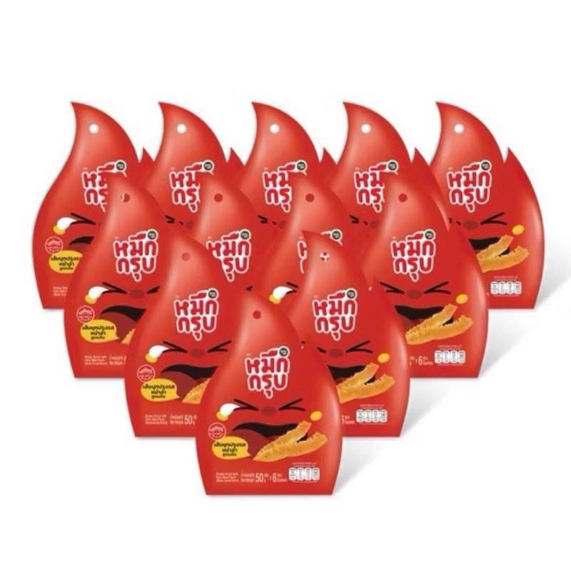 (พร้อมส่ง) หมึกกรุบsunsuรสเผ็ดสีแดงยกแพ็ค 12 ห่อ
