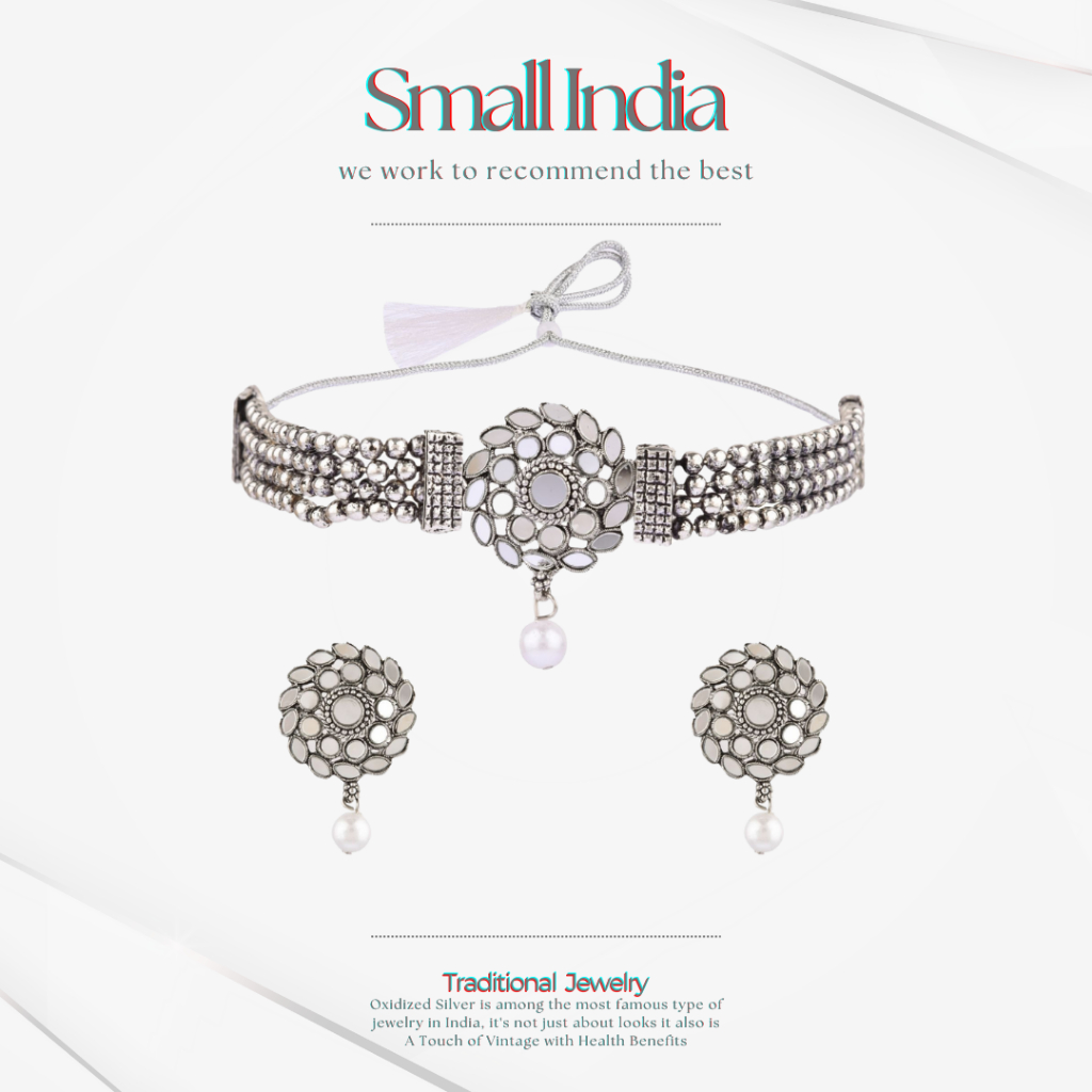 {**ส่งฟรี**} SMALL INDIA ✨💠 Women Oxidized Silver-Toned Necklace Set เซ็ทสร้อยคอพร้อมต่างหู ✨💠 Women