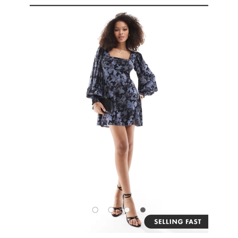 ชุดเดรส​ คอเหลี่ยม​ แขนยาวปลายแขนจั้มพองสวย​ งานมือ1​ ASOS​ DESIGN​ Size.eu36, 40