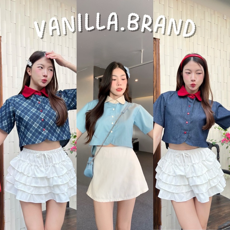 เสื้อครอปเชิ้ตยีนส์ ทูโทน -ttm / VB0470