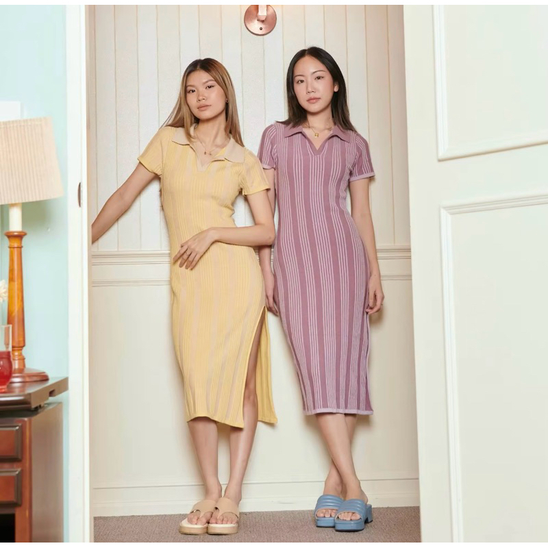 Mad mama polo knit dress สีเหลือง corn size M