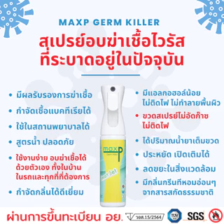(แพคคู่) Maxp สเปรย์ฆ่าเชื้อ มี อย. ฆ่าเชื้อโควิด เชื้อไข้หวัดใหญ่และแบคทีเรียได้ 99.99% ขนาด 300ml.
