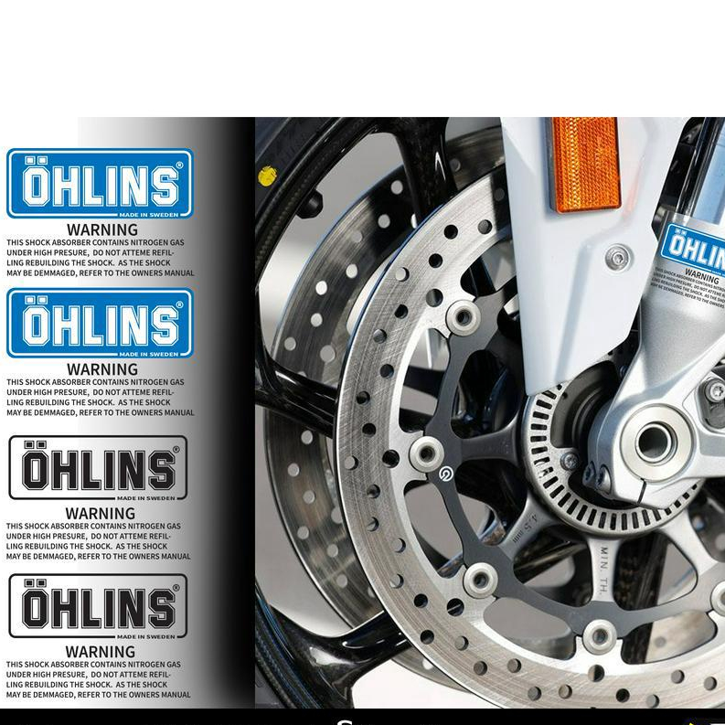 สติ๊กเกอร์  OHLINS + WARNING ติดโช๊คหน้า 1 คู่