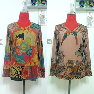 ป้าย NaNa เสื้อยืดผ้าสลาฟ คอวี แขนยาว