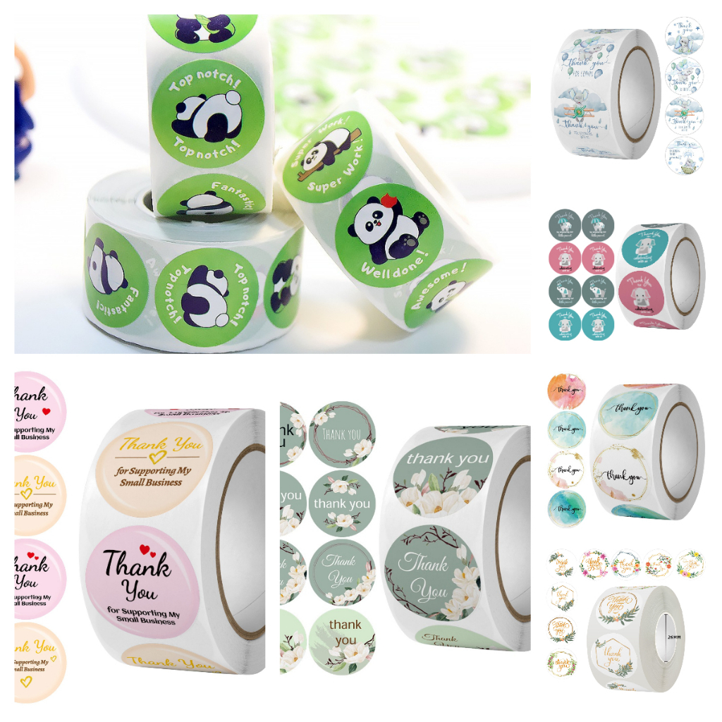 สติ๊กเกอร์ขอบคุณ สติ๊กเกอร์ดวงเล็ก 500ดวง / ม้วน สติ๊กเกอร์thank you ลวดลายน่ารัก ฉีกไม่ขาด