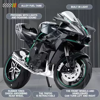 HOBA โมเดลรถจักรยานยนต์ Kawasaki กันกระแทก ของเล่นสําหรับเด็ก H2R รถจักรยานยนต์โมเดลรถจักรยานยนต์ 1:10