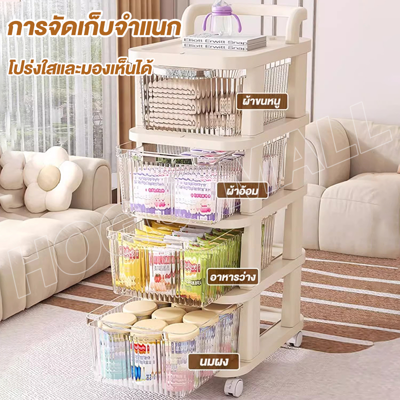 HOGO  ชั้นวางรถเข็น 5 ชั้น พร้อมล้อเลื่อน โครงเหล็ก ชั้นวางของ ชั้นวาง รถเข็นเก็บของ ลูกรอกเงียบ