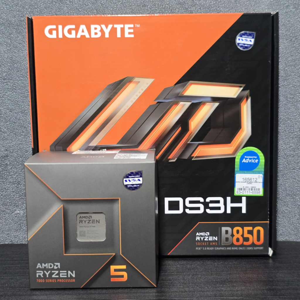CPU AMD RYZEN 5 7600 6C/12T + GIGABYTE B850M DS3H (DDR5) (SOCKET AM5) (M-ATX)  มือ2 (มีกล่อง) มีประก