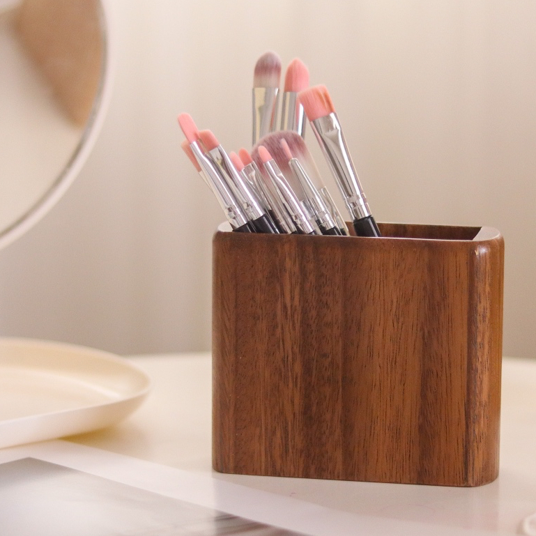 [สีเข้ม] กล่องไม้ยางพาราแท้ กล่องไม้ใส่ปากกา กล่องไม้ใส่อุปกรณ์เครื่องเขียน กล่องไม้ใส่แปรงแต่งหน้า