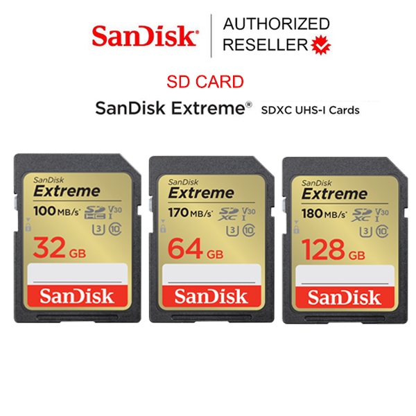 SanDisk Extreme SD Card 256GB,128GB, 64GB, 32GB SDCARD Lifetime แซนดิส กล้องถ่ายรูป DSLR