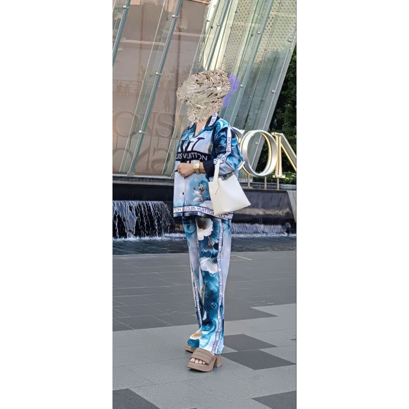 ชุดเซ็ท ลาย LV สีฟ้า แขนยาว