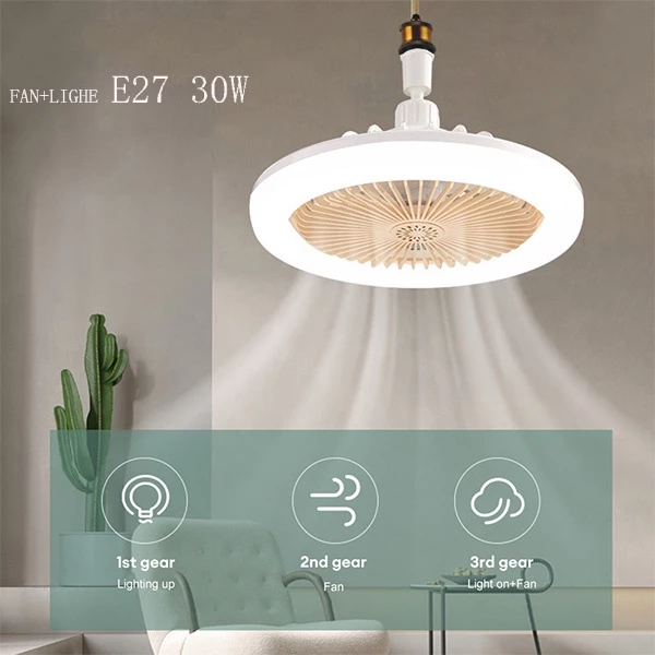 ใหม่ พัดลมติดเพดาน พร้อมหลอดไฟ โคมไฟพัดลม E27 30W Led