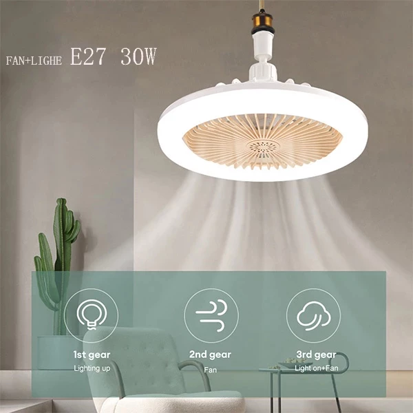 ใหม่ พัดลมติดเพดาน พร้อมหลอดไฟ โคมไฟพัดลม E27 30W Led