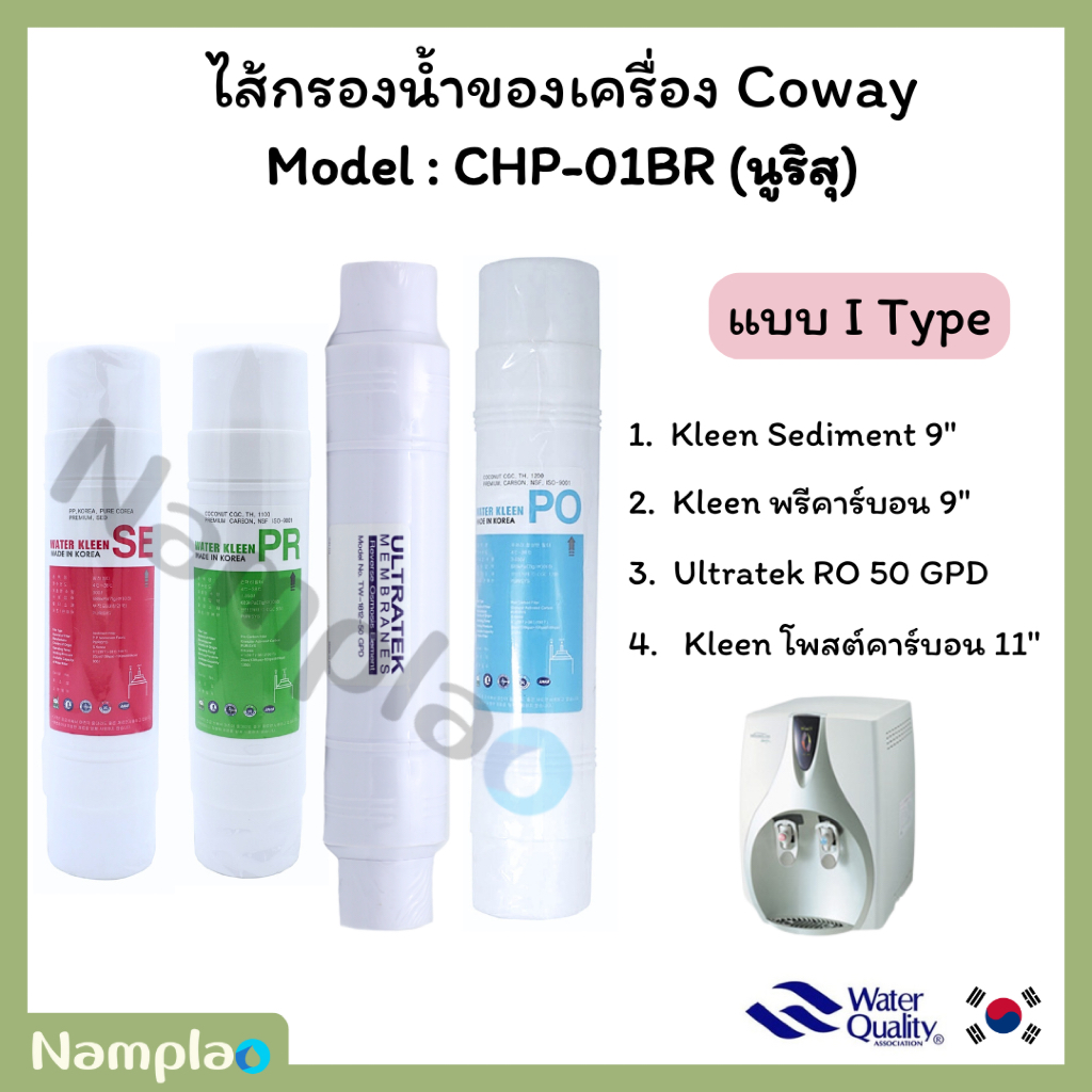 Kleen x FT Korea x Ultratek ชุดไส้กรองน้ำ อินไลน์ ระบบอาร์โอ ใช้กับเครื่อง Coway รุ่น CHP-01BR (นูริสุ) ได้