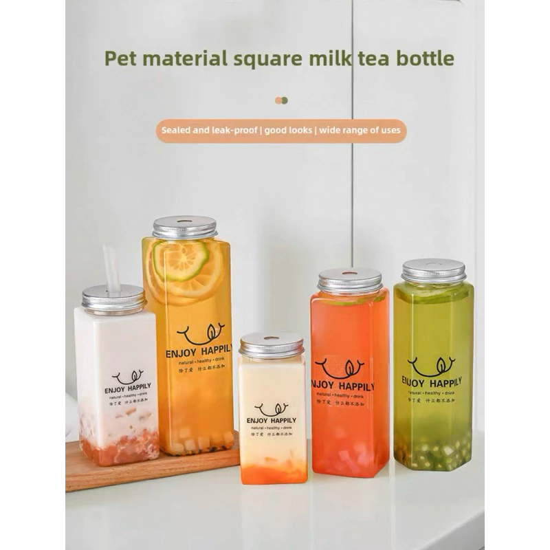 [พร้อมส่ง] ยกลัง 50 ชุด ขวดพลาสติกใส PET ทรงสี่เหลี่ยม 500ml ฝาอลูมิเนียม ขวดน้ำ ชาผลไม้ ชาไข่มุก