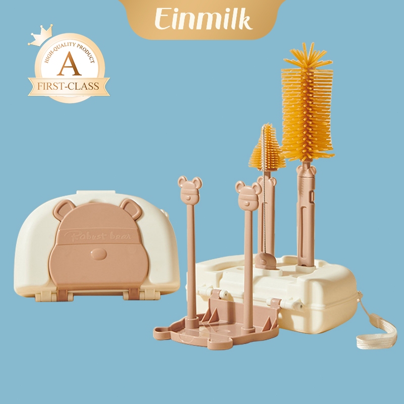 Einmilk ชุดแปรงล้างขวดนม พับได้ ประหยัดพื้นที่ 👍 พกพาสะดวก พร้อมชั้นวางซิลิโคน ใช้งานง่าย ปลอดภัยสำหรับทารก 👶