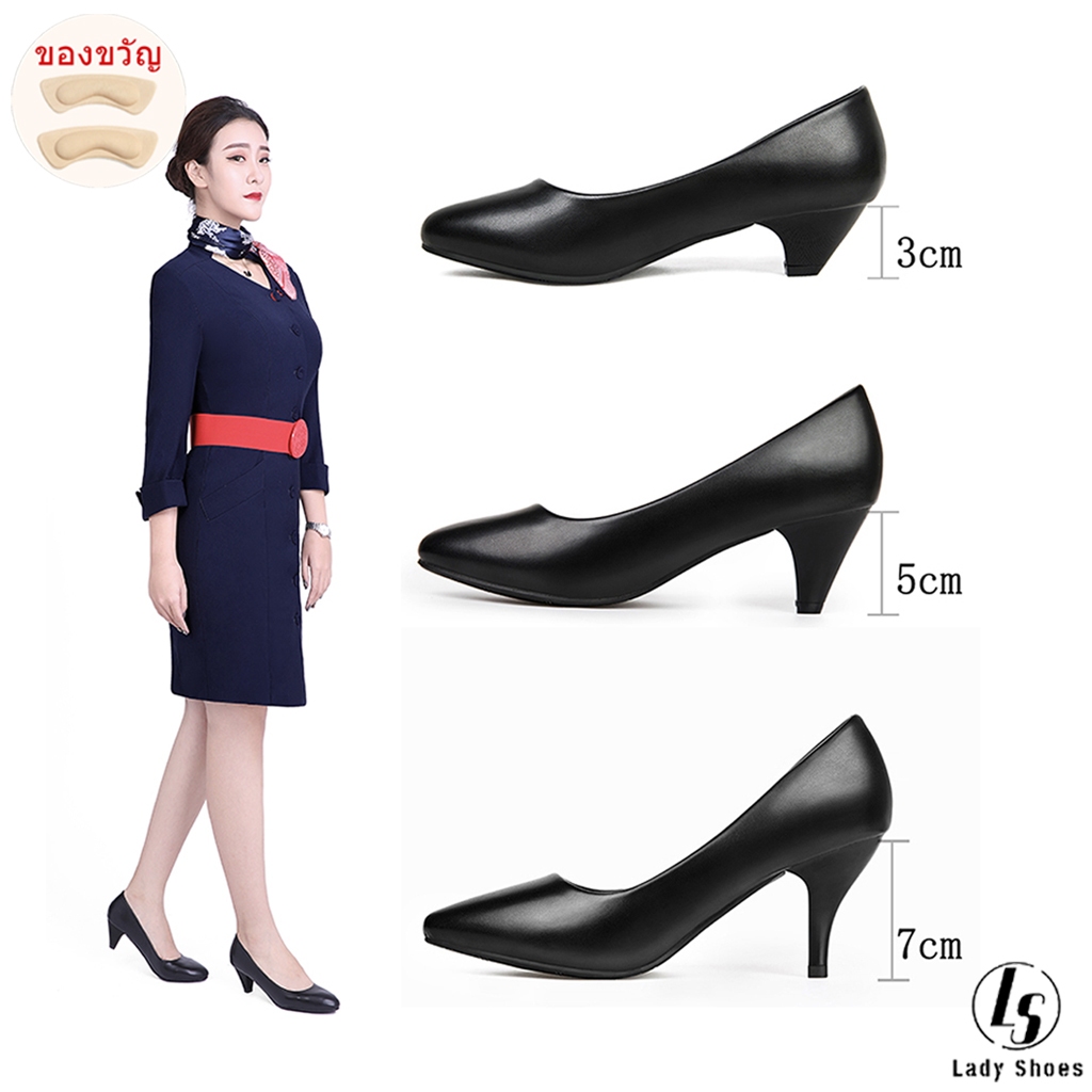 [LS] 2025 สีดำส้นสูงแหลมผู้หญิงรองเท้าสำนักงานโรงเรียนอย่างเป็นทางการ