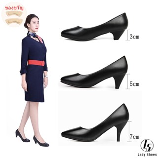 [LS] 2025 สีดำส้นสูงแหลมผู้หญิงรองเท้าสำนักงานโรงเรียนอย่างเ…