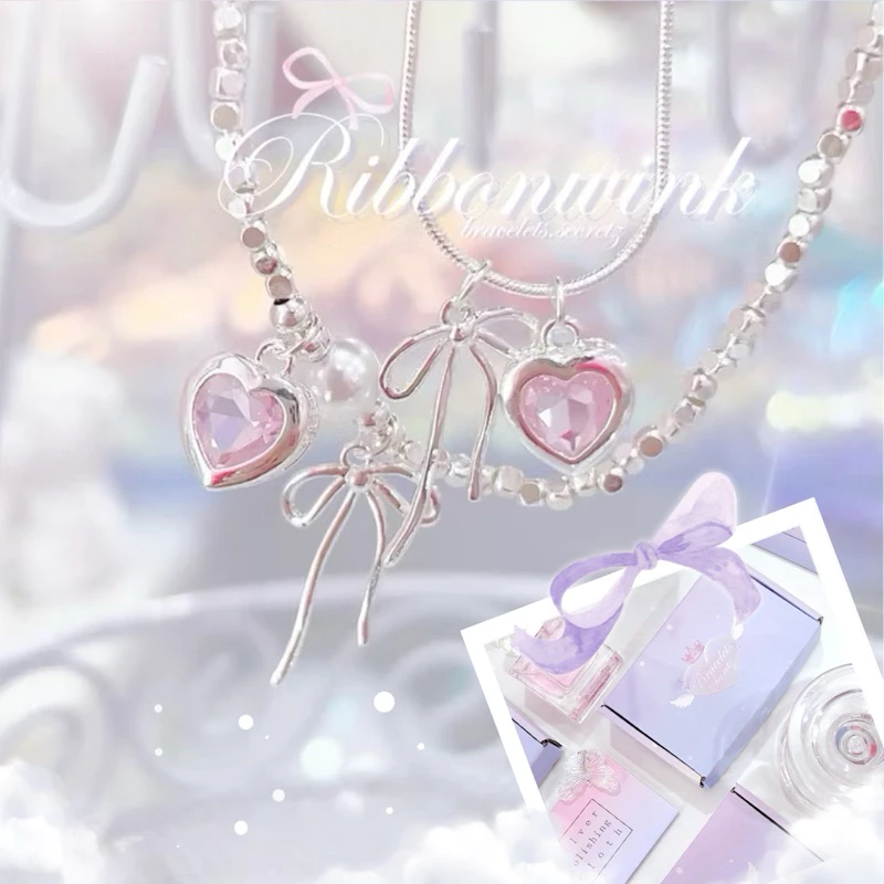 🎀 ลด80฿🪞🩷 โค้ดหน้าร้าน 🎀🩷 New~ Ribbon 🎀 สร้อยคอชุบเงินแท้ สร้อยข้อมือ กำไลหัวใจ โบว์ Pandoran Aurora Bloom