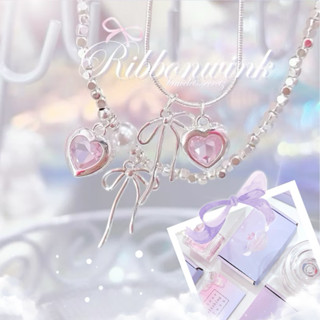 🎀 ลด80฿ 🪞🩷 โค้ดหน้าร้าน 🎀🩷 New~ Ribbon 🎀 สร้อยคอชุบเงินแท้  …