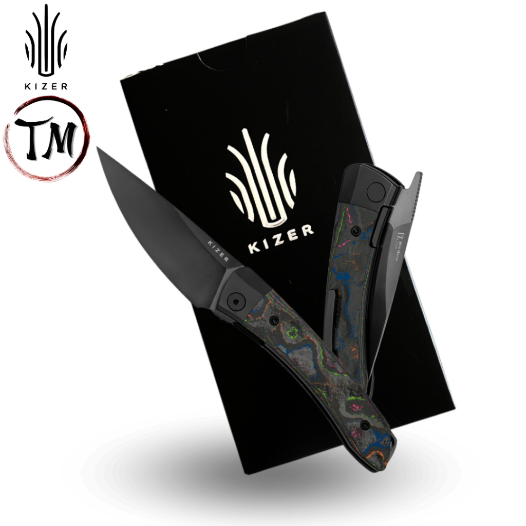 Kizer Mini MoMo มีดครัวพับ ระดับไฮเอนด์ Camo Carbon เรืองแสงภายใต้แสง UV เหล็กS35VN เคลือบใบมีดDLCขั