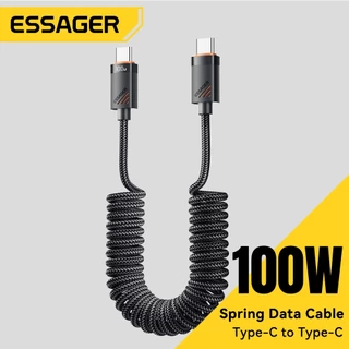 Essager สายชาร์จสปริง Type C ถึง Type C 100W/60W เร็ว เหมาะสำหรับการถ่ายโอนข้อมูลโทรศัพท์มือถือ สายเคเบิล 480Mbps