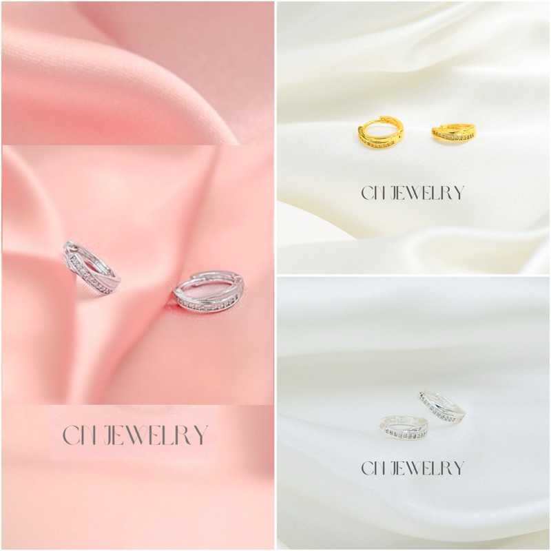 [⚡️ลดเพิ่ม 30% เก็บโค้ดหน้าร้าน] 1คู่ ต่างหูห่วง CZ (วัสดุอย่างดี ไม่ลอกดำ แพ้ง่ายใส่ได้) CN Jewelry