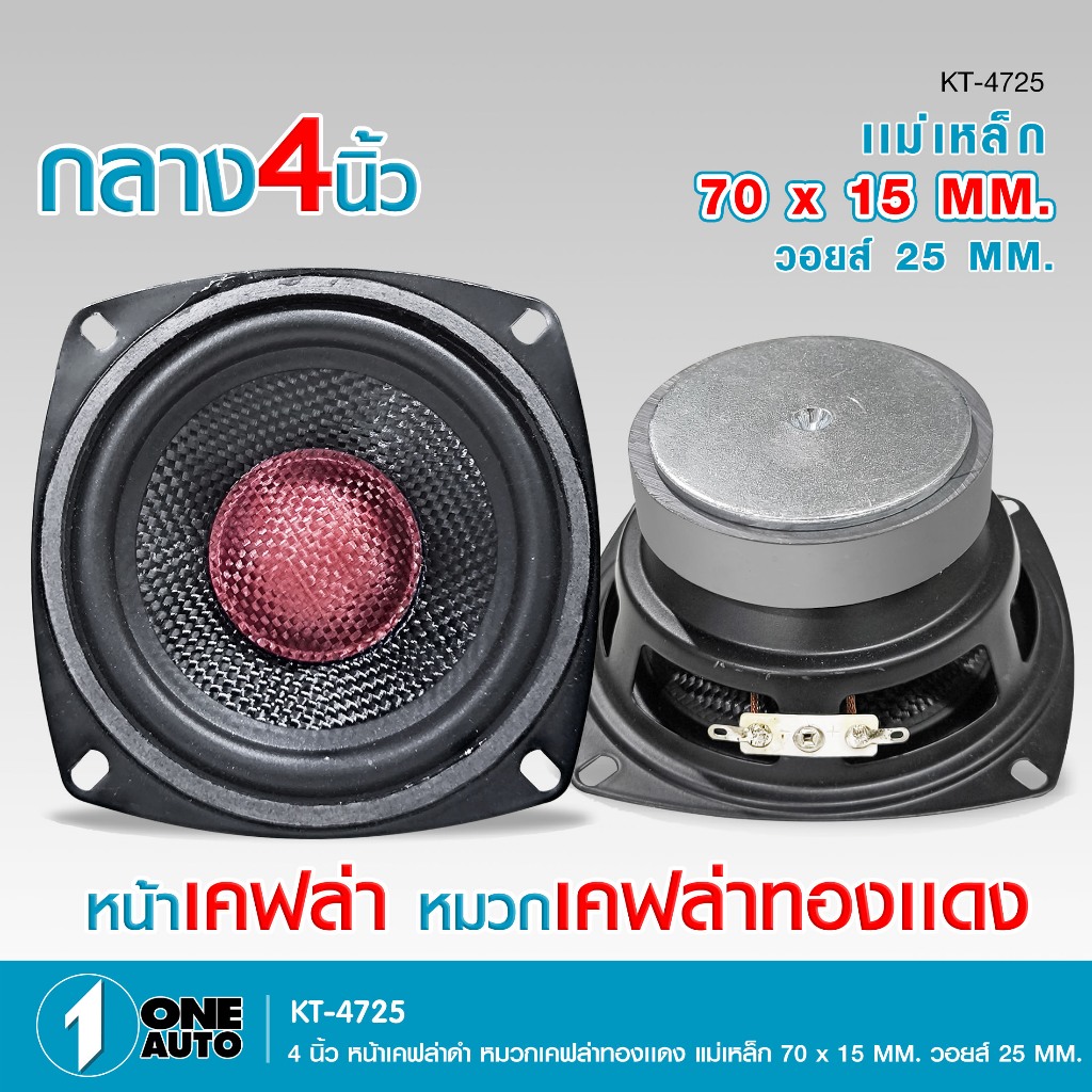 1autoshop_thดอกเสียงกลาง4นิ้วรุ่น KT-4725/YK-4725 หน้าเคฟล่าดำ แม่เหล็ก 70X15 MM. 1/2ดอกเลือกได้