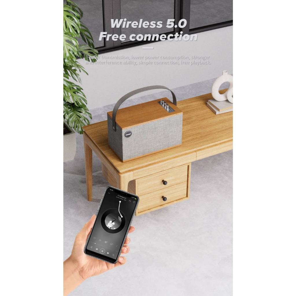 d-power ลำโพงไม้เรโทร The Three | Bluetooth 60W รองรับไมค์ เบสแน่น รับประกันศูนย์ 1ปี