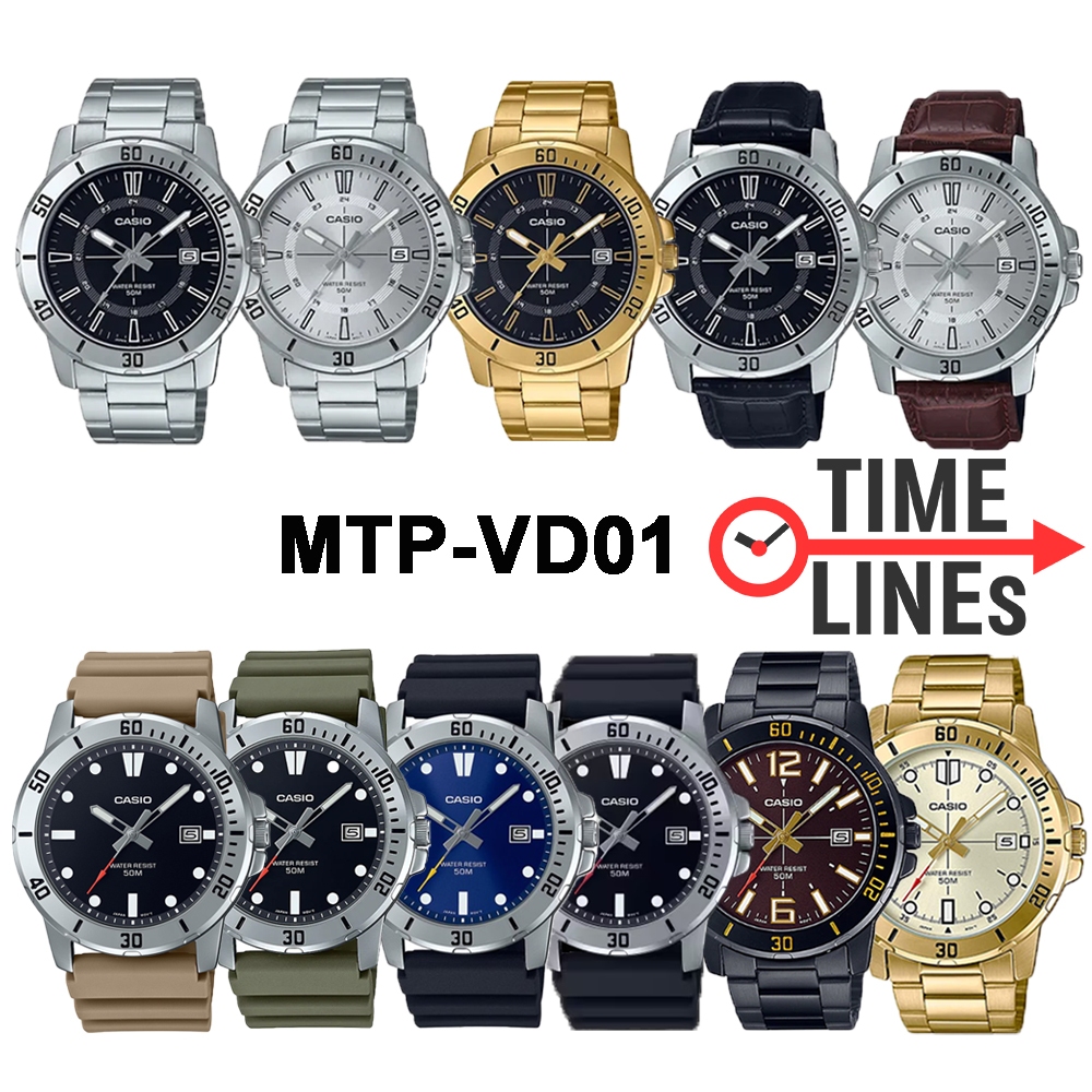 Casio รุ่น MTP-VD01 MTP-VD01B MTP-VD01D MTP-VD01SG MTP-VD01G MTP-VD01L นาฬิกาชาย ทรง Sport ขนาด 45 ม
