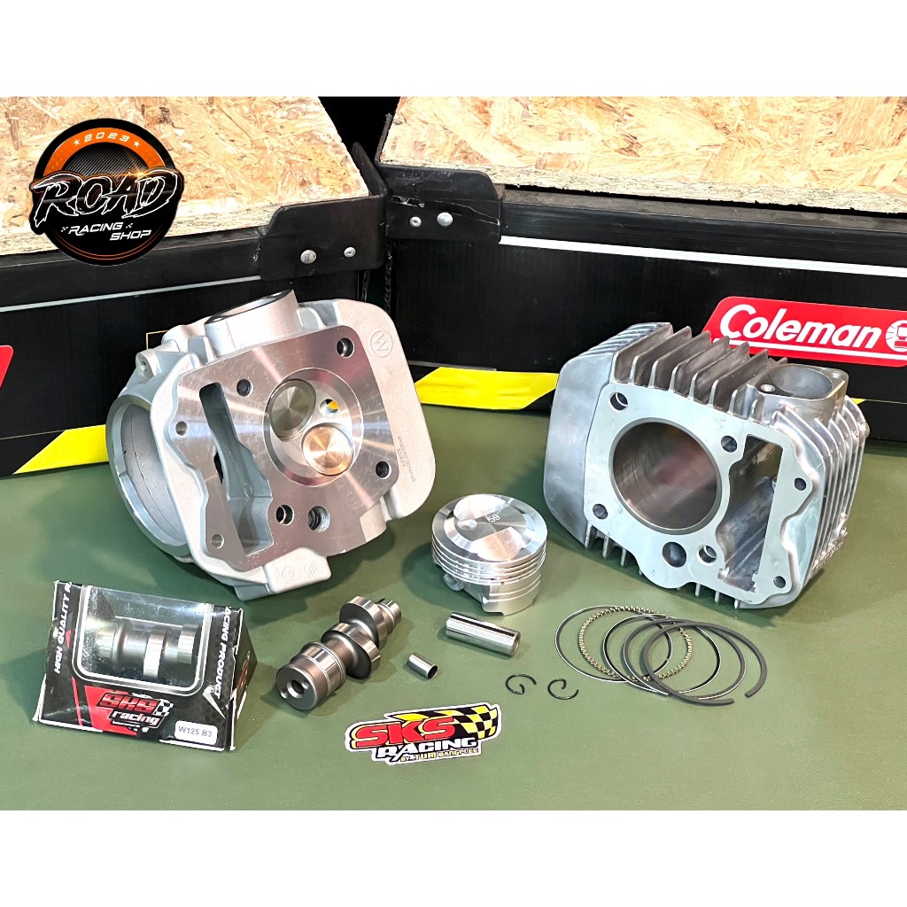 เสื้อลูกฝาสูบเวฟ125S/R 59 mm. เเคมแต่ง SKS RACING ลูกสูบทรงฟอร์จ หลบวาล์ว เสื้อสูบขัดลื่น พร้อมฝาสูบ