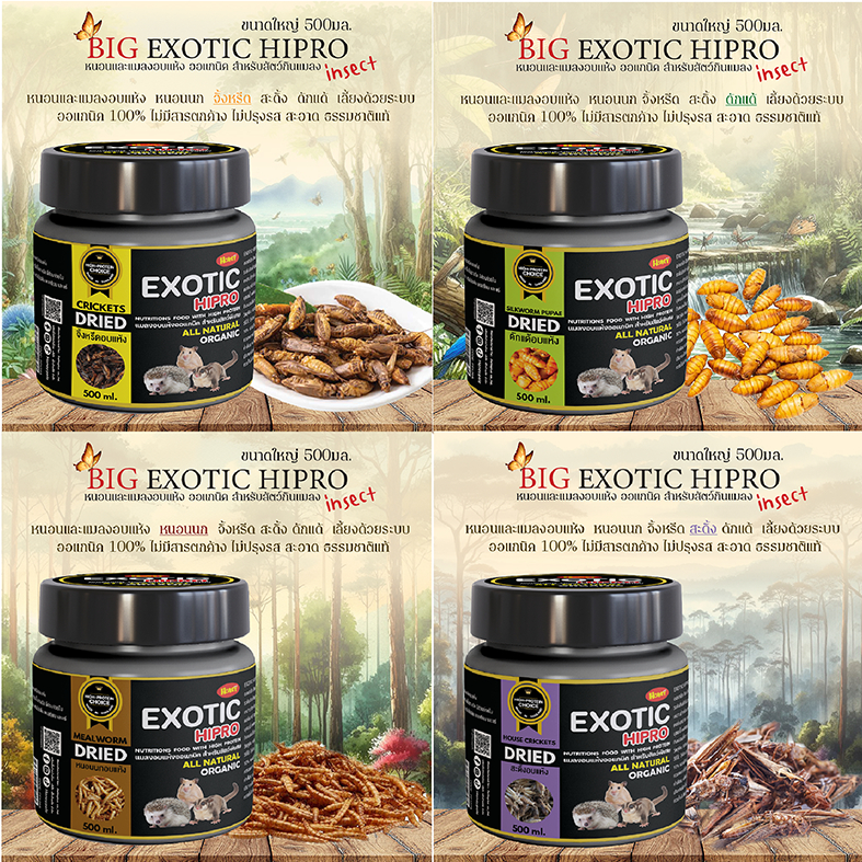 หนอนและแมลงอบแห้งออกแกนิค Exotic Hipro 500ml.