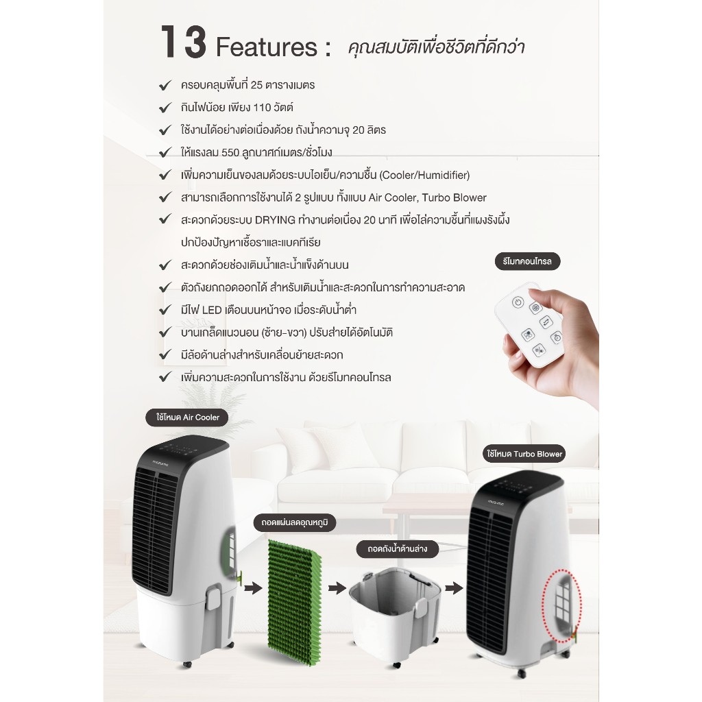 Mazuma พัดลมไอเย็น รุ่น AIRCOOL-20L (ความจุน้ำ 20 ลิตร) (ส่งสินค้าภายใน 7 วัน) ราคา ถูกที่สุด ดีลบีเคเค แกลเลอรีภาพที่ 6