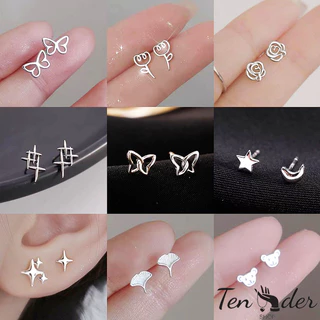 COD-ส่งเร็วจากไทย🎀1บาทต่างหูสตั๊ดS925 รูปดาวรูปผีเสื้อขนนกเรขาคณิต สไตล์เกาหลีเรียบง่ายนักเรียนสำหรับผู้หญิงไม่ทําให้แพ้