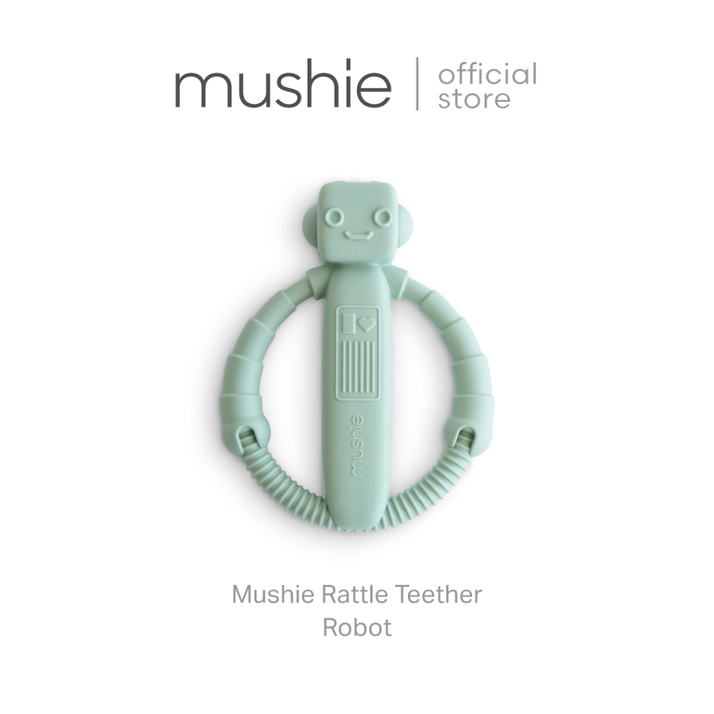 Mushie Robot Rattle Teether ยางกัดซิลิโคนเขย่ารูปหุ่นยนต์