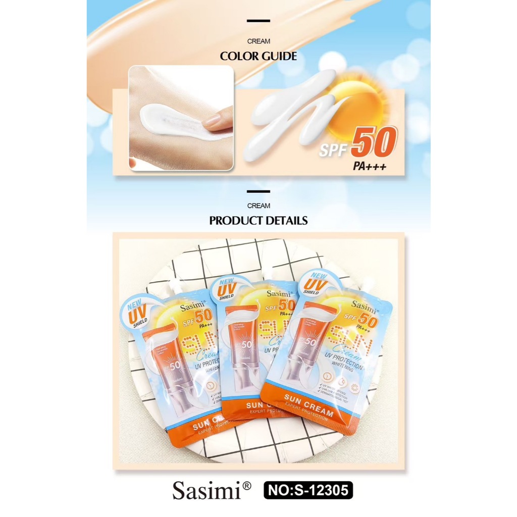 S-12305 Sasimi Sun Cream UV PROTECTION WHITENING คีรมกันแดด เนื้อครีม สีขาว SPF50++