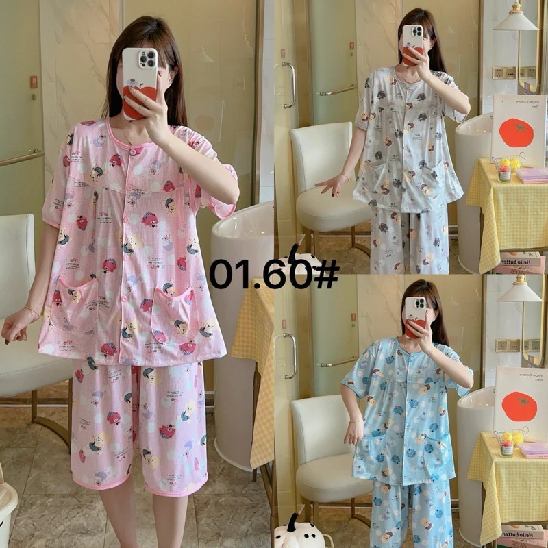 พร้อมส่ง!!!ชุดนอนกางเกงขาสั้น กระดุมผ่าหน้า Big size หลากสี