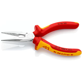 KNIPEX คีมปากแหลมกันไฟ คีมปากแหลมด้ามกันไฟ 1000V(VDE) Radio, Stork Beak ขนาด 6" 8" ผลิตที่ประเทศเยอรมัน 2506160, 2616200